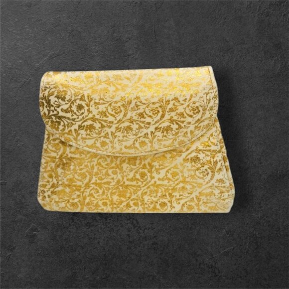 Handbags - MCM Vintage Embossed Gold & White Leather Clutch Evening Bag